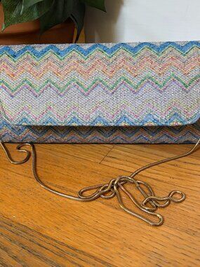 Franchi Straw Clutch Crossbody bag with Metal Rope Strap
